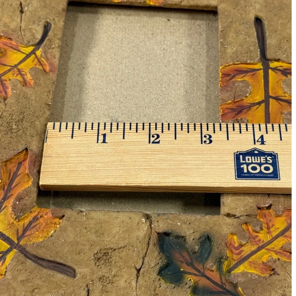 Fall Leaf Stone Picture Frame Home Decor 5x7 Tan Rustic Autumn Cottagecore